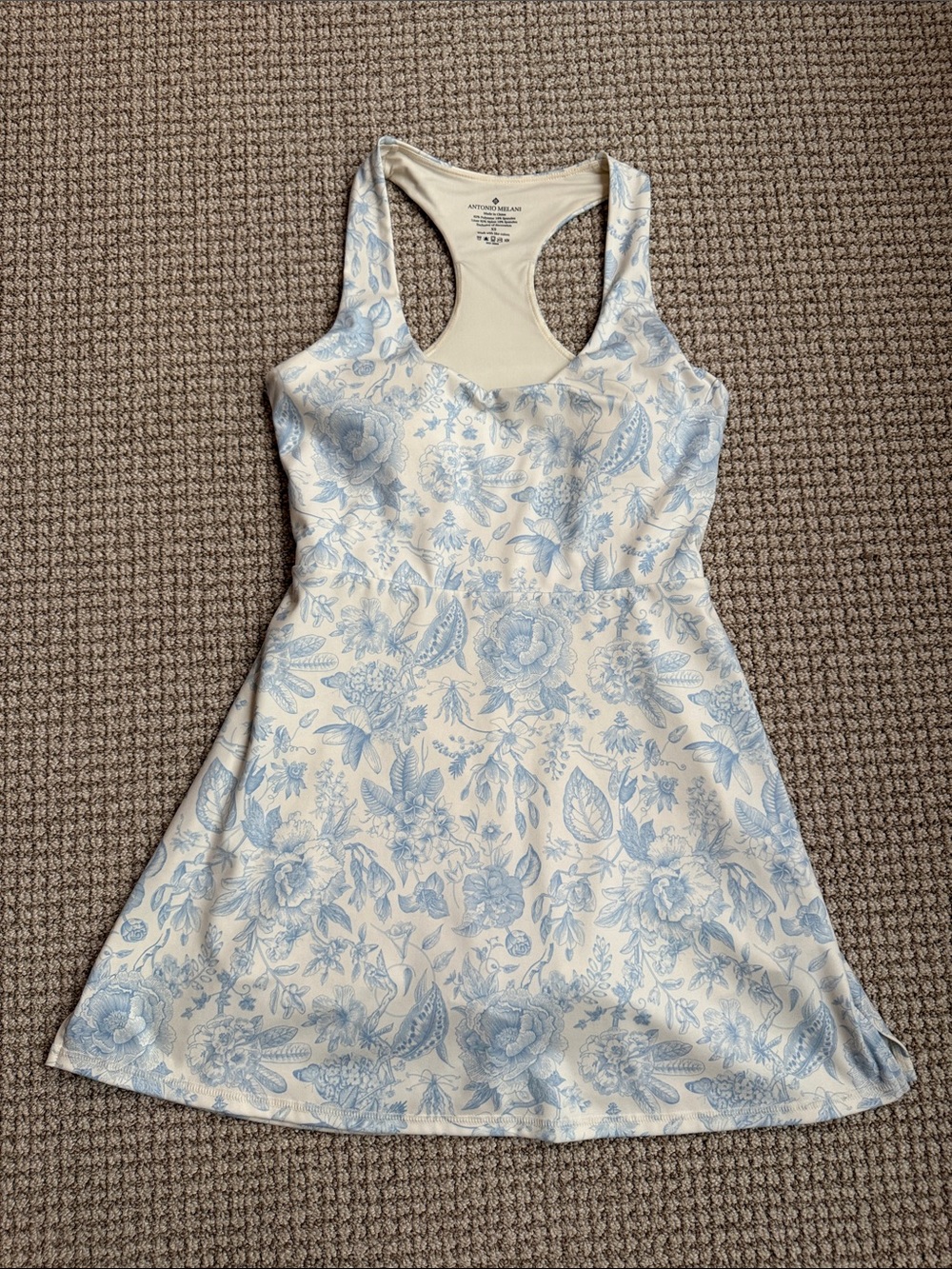 Antonio Melani Women’s White and Light Blue Floral Racerback Dress